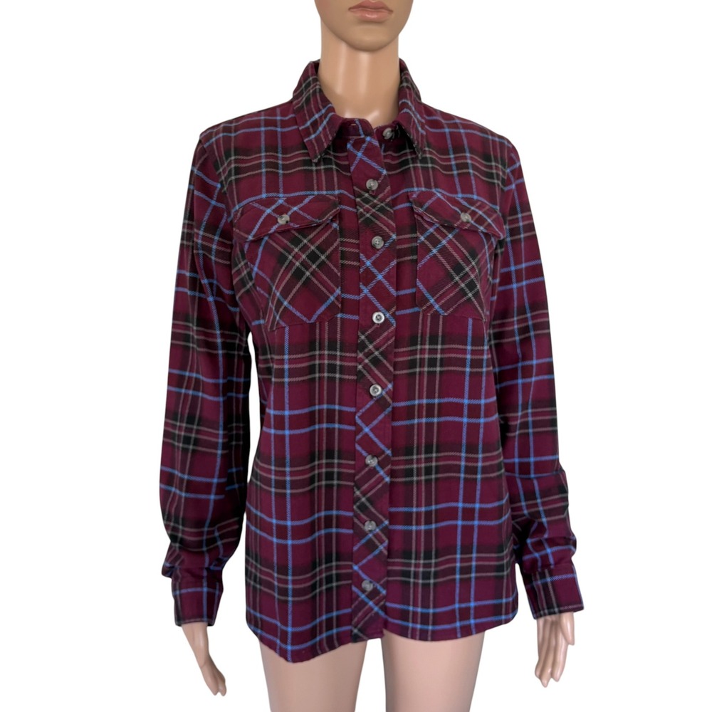 Duluth Womens Free Swingin Flannel Shirt Burgundy Plaid M Cabincore Outdoorsy